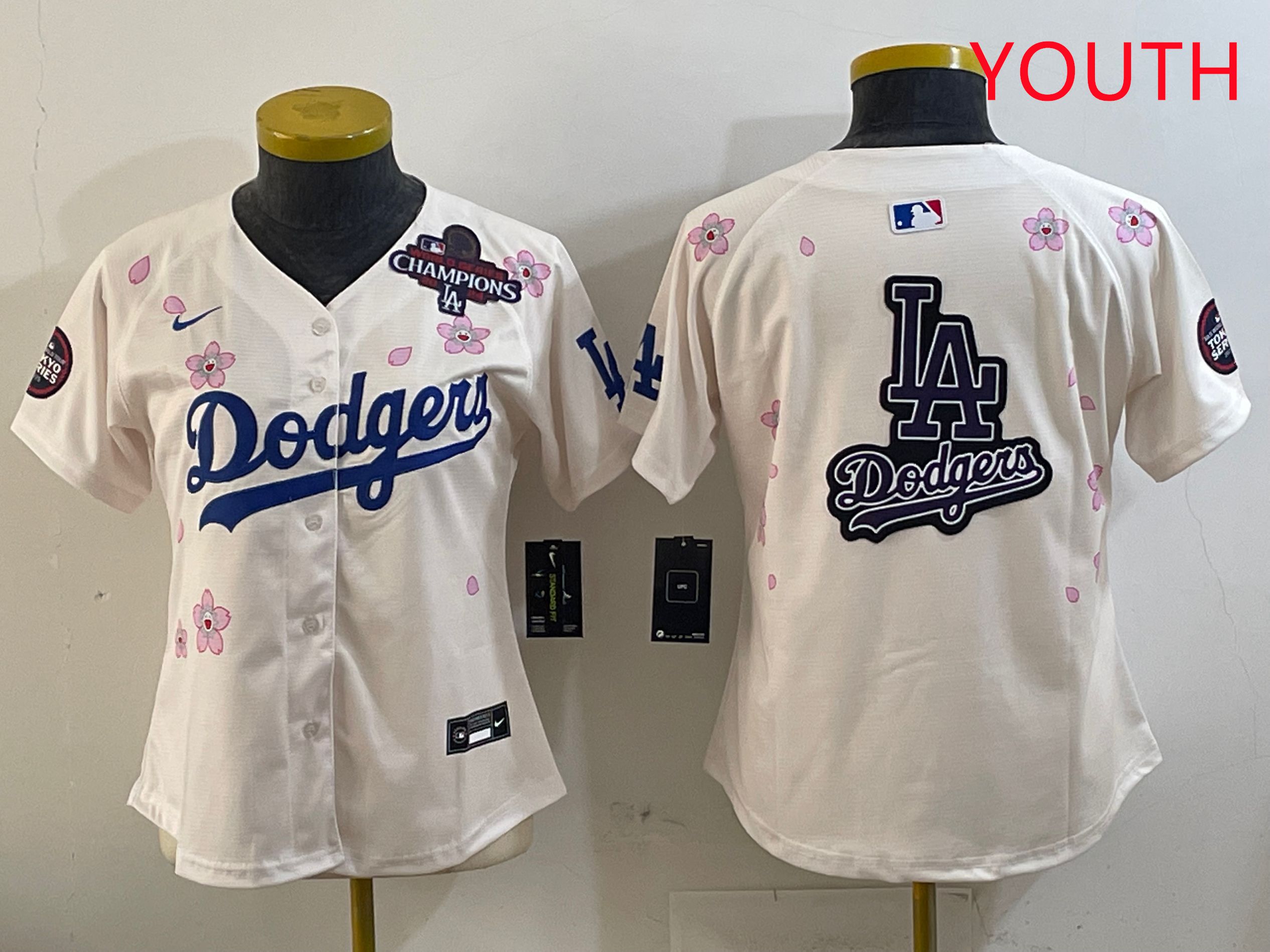 Youth Los Angeles Dodgers Blank Cream Sakura Edition 2025 Nike MLB Jersey style 20